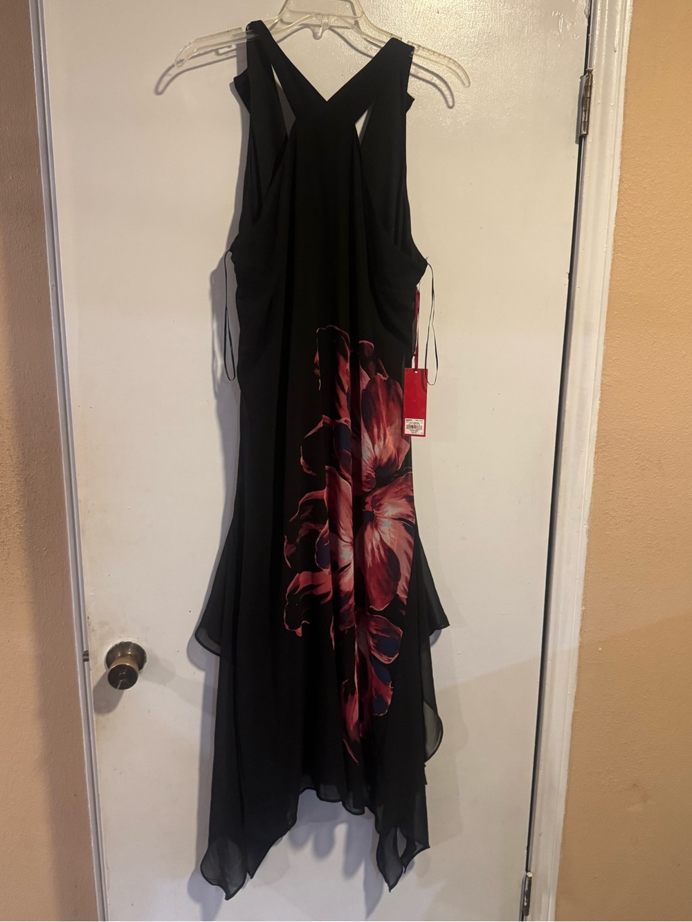 NWT Jennifer Lopez Black Floral Halter High Low Maxi Dress L